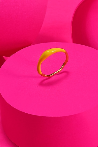 Gold Finish Yellow Enameled Molten Ring In Sterling Silver by Arvino