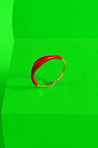Gold Finish Red Enameled Molten Ring In Sterling Silver by Arvino