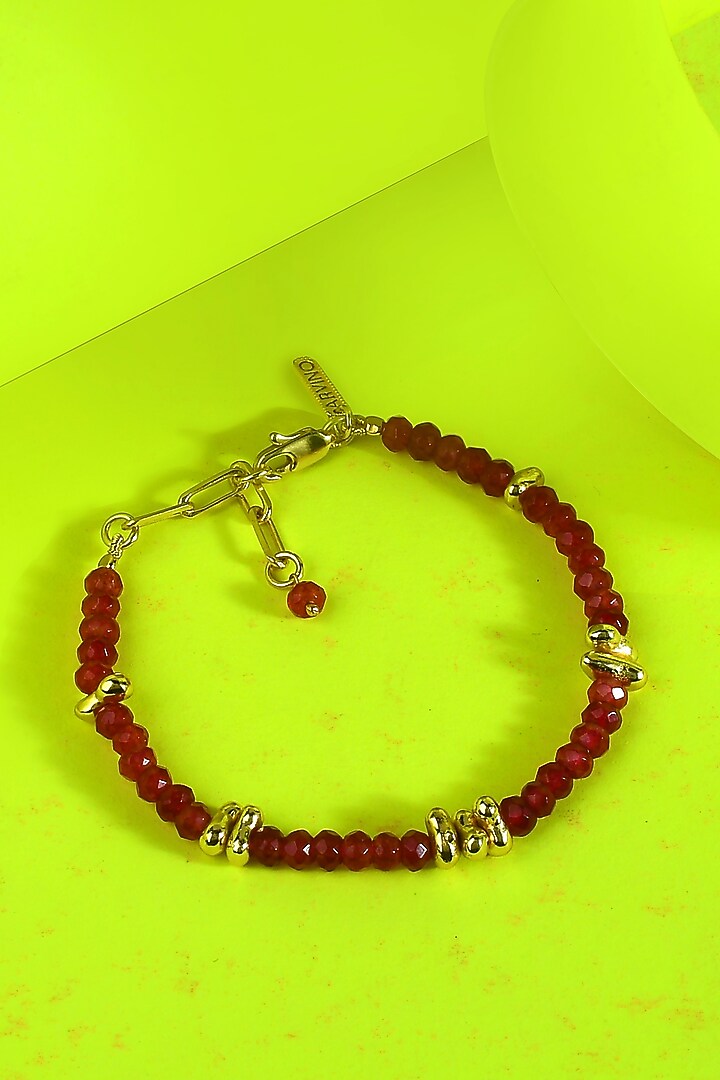 Gold Finish Pink Tourmaline Beaded Bracelet by Arvino at Pernia's Pop Up Shop