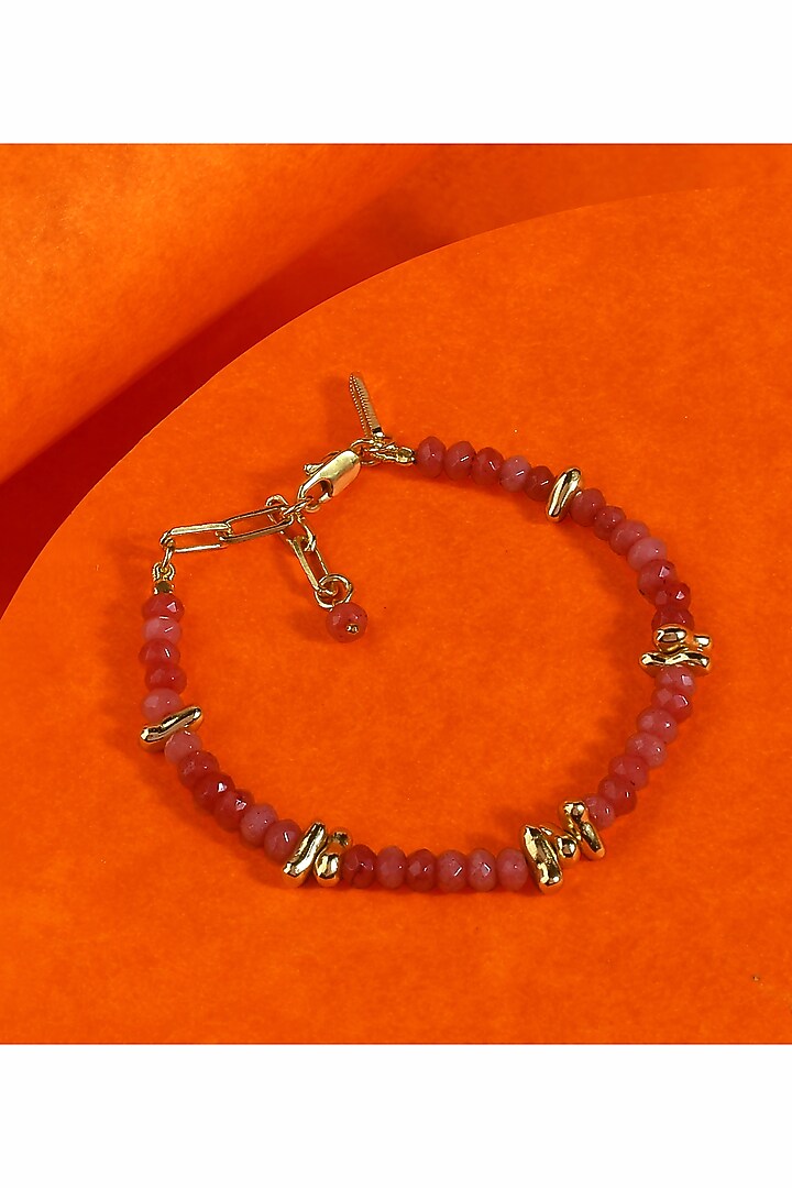 Gold Finish Pink Jade Beaded Bracelet by Arvino at Pernia's Pop Up Shop