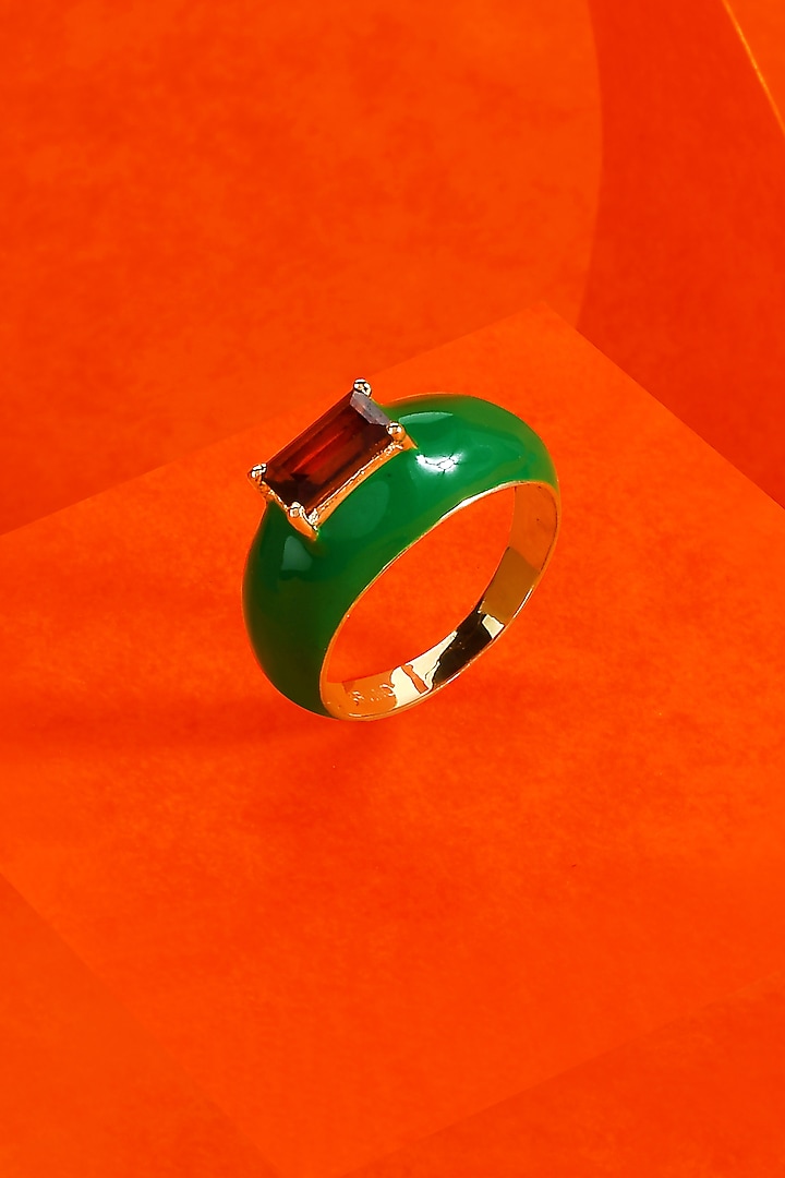 Gold Finish Green Garnet Ring In Sterling Silver by ARVINO at Pernia's Pop Up Shop