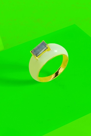 Gold Finish White Labradorite Ring In Sterling Silver by ARVINO