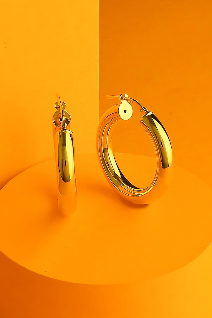 Gold Finish Gacimy Hoop Earrings In Sterling Silver by ARVINO