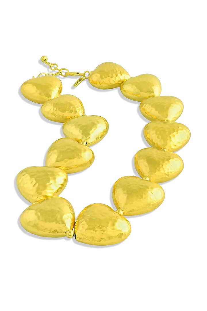 Gold Finish Hammer Textured Heart Necklace by ARVINO at Pernia's Pop Up Shop