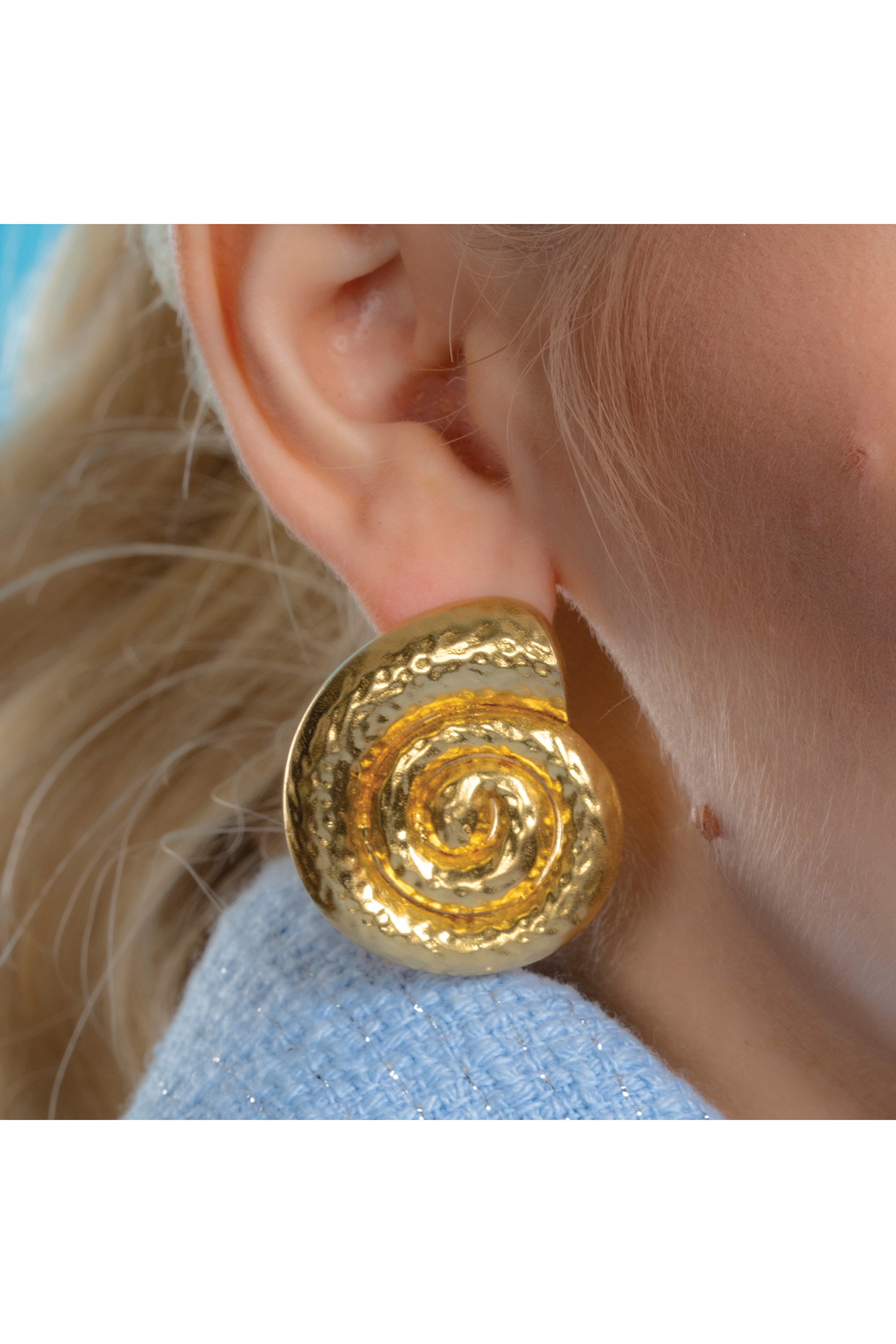 Gold Finish Textured Shell Stud Earrings by ARVINO at Pernia's Pop Up Shop