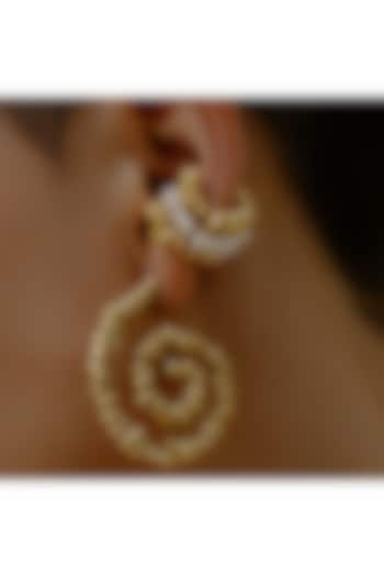 Gold Finish Molten Beaded Spiral Earrings by ARVINO at Pernia's Pop Up Shop