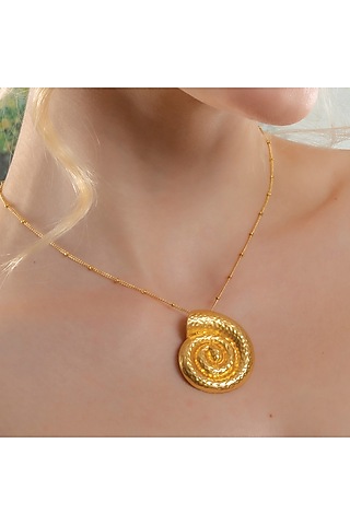 Gold Finish Textured Shell Pendant by ARVINO