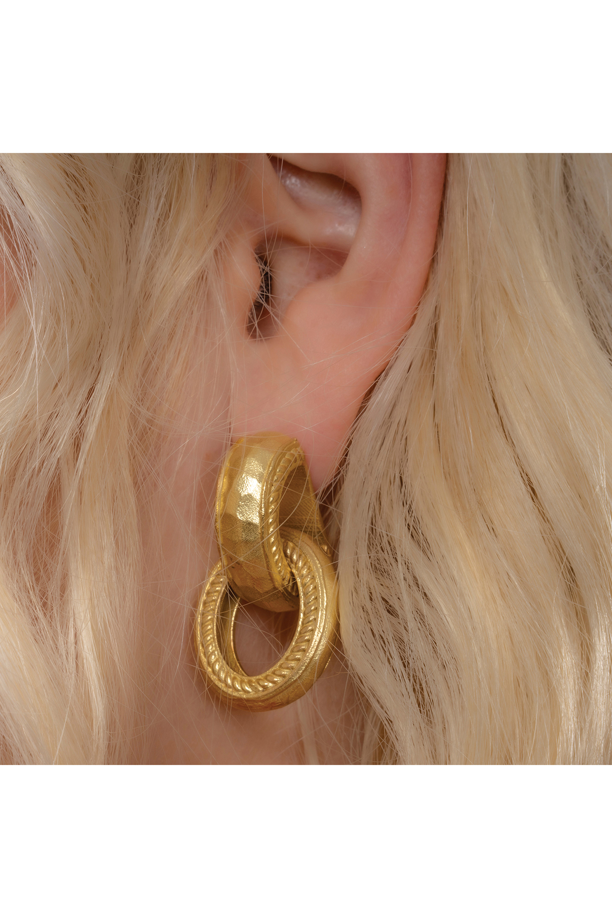 Gold Finish Chunky Interloop Earrings by ARVINO at Pernia's Pop Up Shop