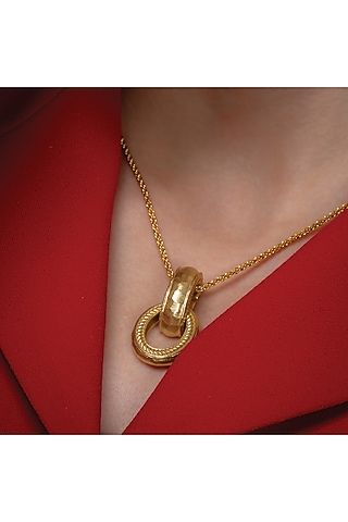 Gold Finish Chunky Interloop Pendant by ARVINO