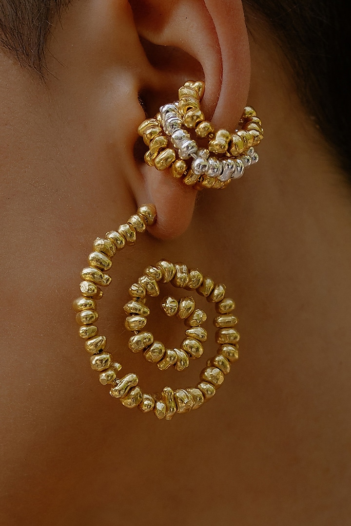 Gold Finish Molten Beaded Earcuff by Arvino at Pernia's Pop Up Shop