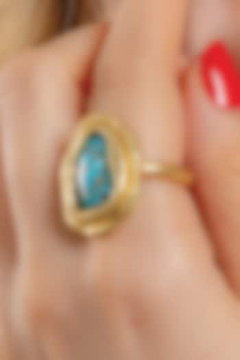 Gold Finish Turquoise Stone Chunky Ring by Arvino at Pernia's Pop Up Shop