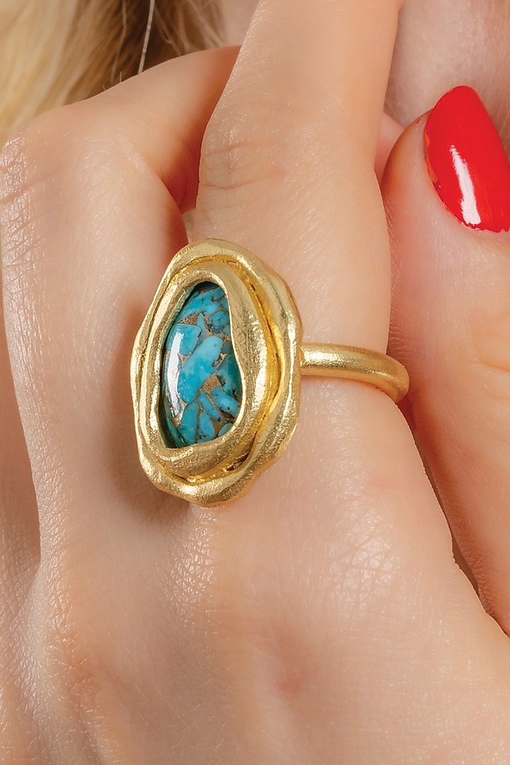 Gold Finish Turquoise Stone Chunky Ring by Arvino at Pernia's Pop Up Shop
