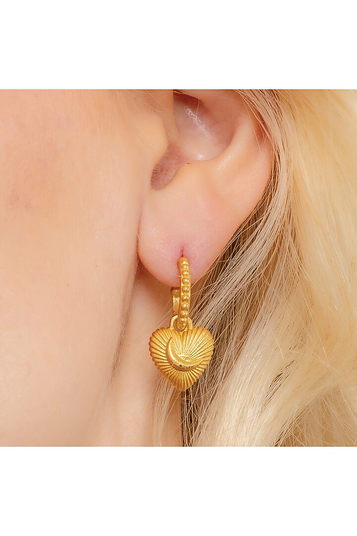 Gold Finish Celestial Amore Drop Hoop Earrings by ARVINO at Pernia's Pop Up Shop