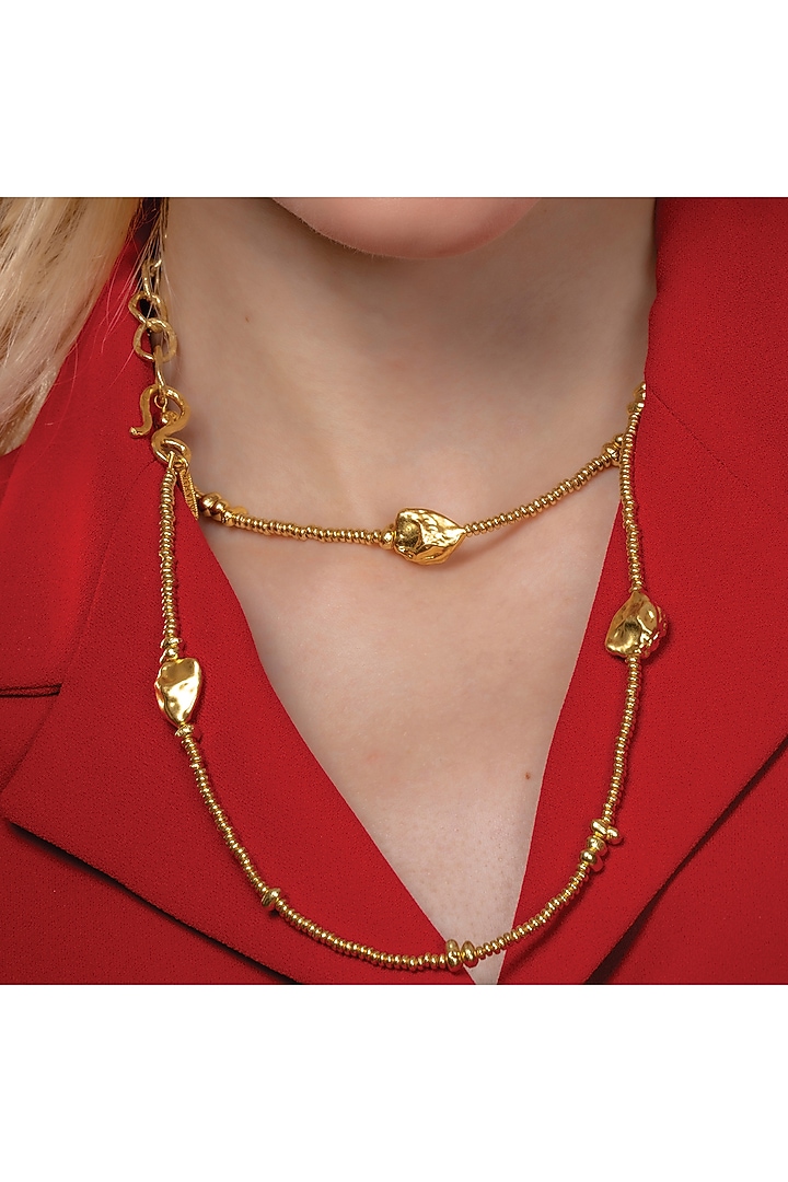 Gold Finish Molten Nugget Station Necklace by ARVINO at Pernia's Pop Up Shop