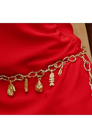 Gold Finish Vintage Textured Wishbone Charm by ARVINO