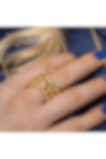 Gold Finish Cubic Zirconia Granulated Band Ring by ARVINO at Pernia's Pop Up Shop