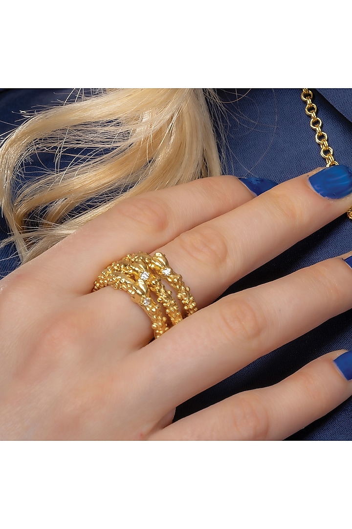 Gold Finish Cubic Zirconia Granulated Band Ring by ARVINO at Pernia's Pop Up Shop