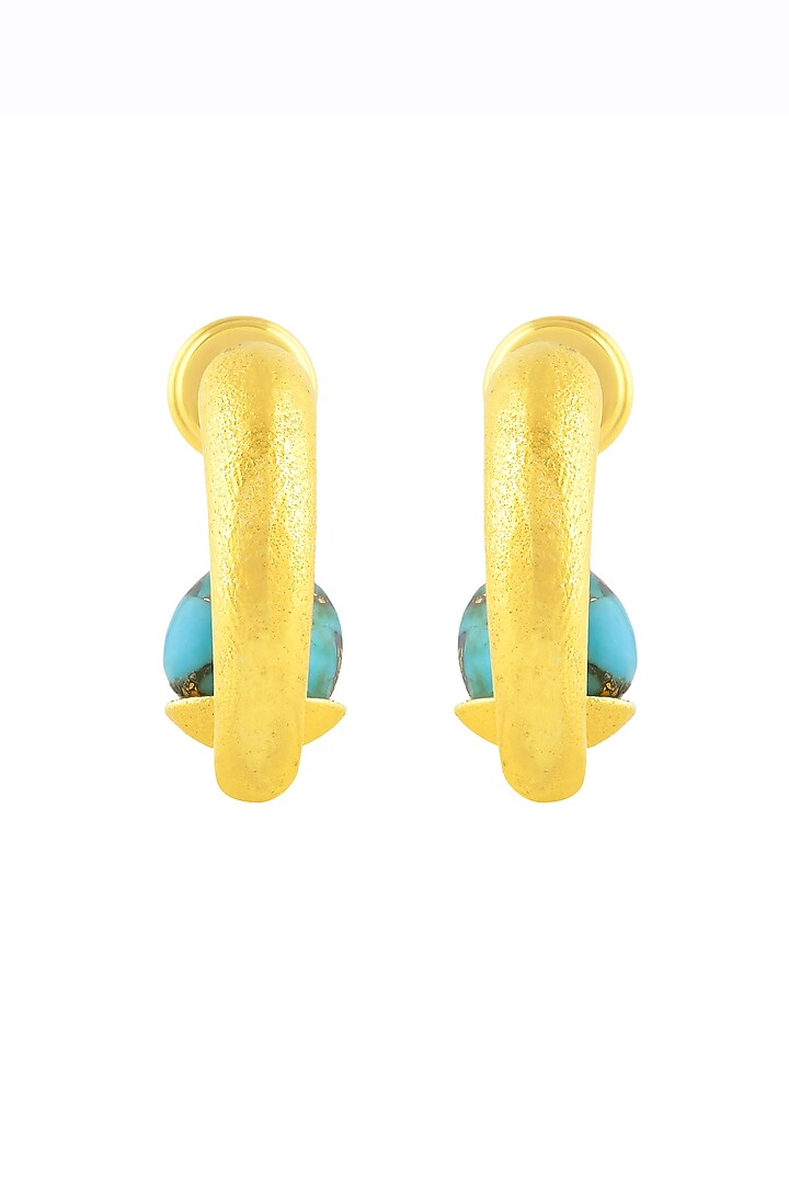 Gold Finish Turquoise Stone Chunky Hoop Earrings by Arvino at Pernia's Pop Up Shop