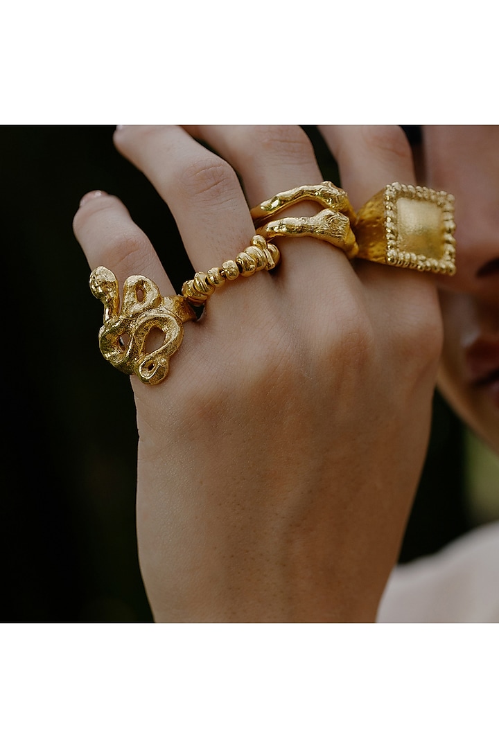 Gold Finish Molten Dual Band Ring by ARVINO at Pernia's Pop Up Shop