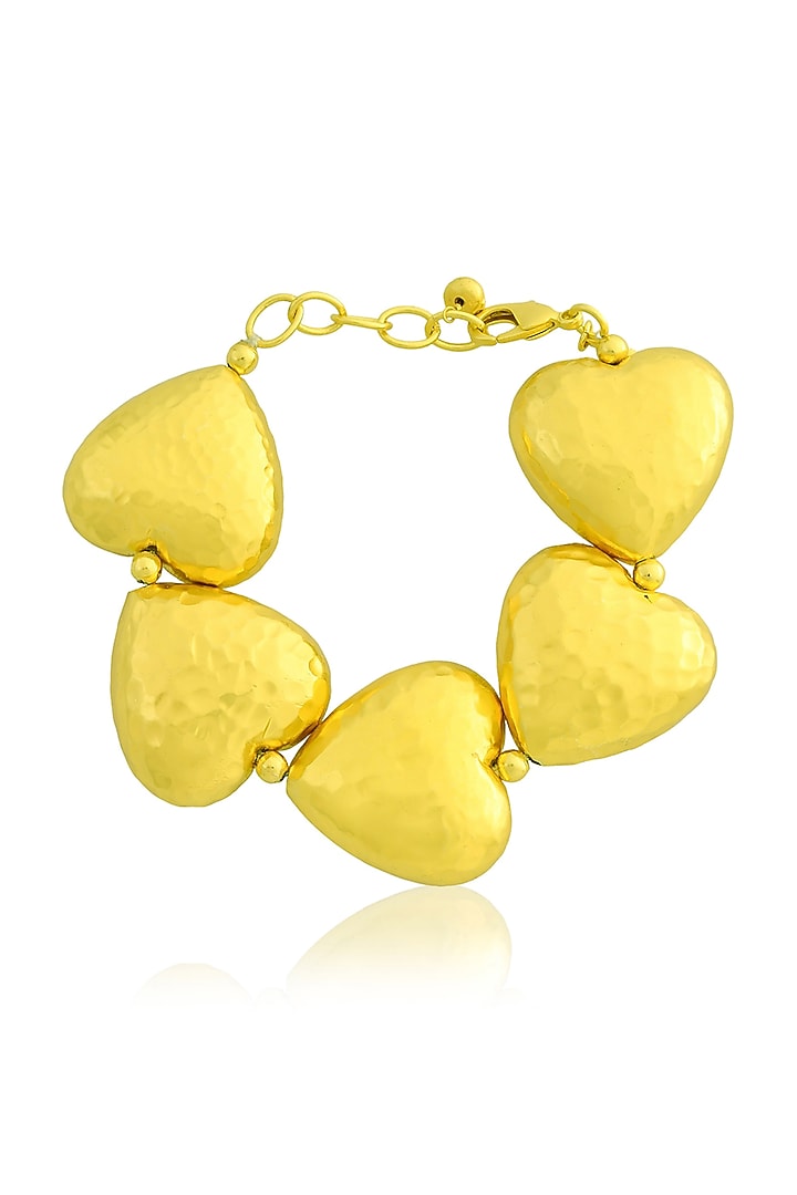 Gold Finish Hammer Textured Heart Bracelet by ARVINO at Pernia's Pop Up Shop