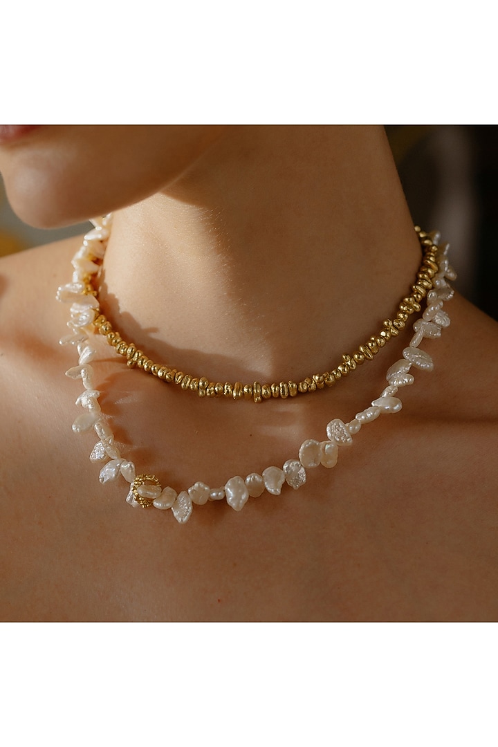 Gold Finish Pratapgarhi Melted Baroque Pearl Necklace by ARVINO at Pernia's Pop Up Shop