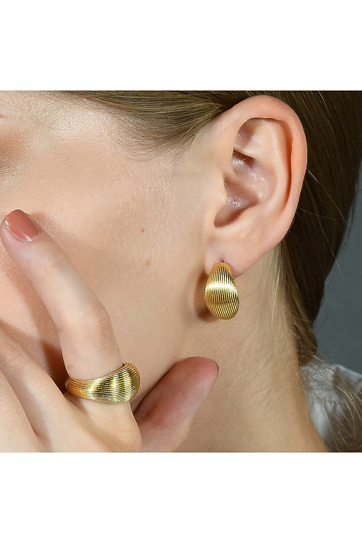 Gold Finish Pratapgarhi Striated Mini Hoop Earrings by ARVINO at Pernia's Pop Up Shop