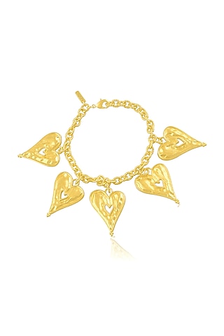 Gold Finish Textured Heart Bracelet by ARVINO