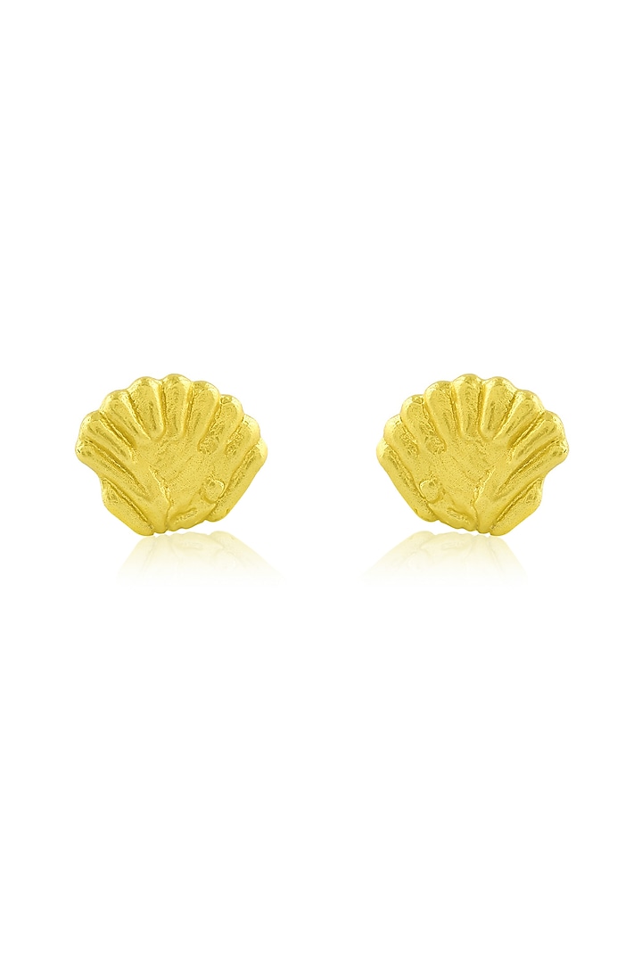 Gold Finish Seashell Large Stud Earrings by ARVINO at Pernia's Pop Up Shop