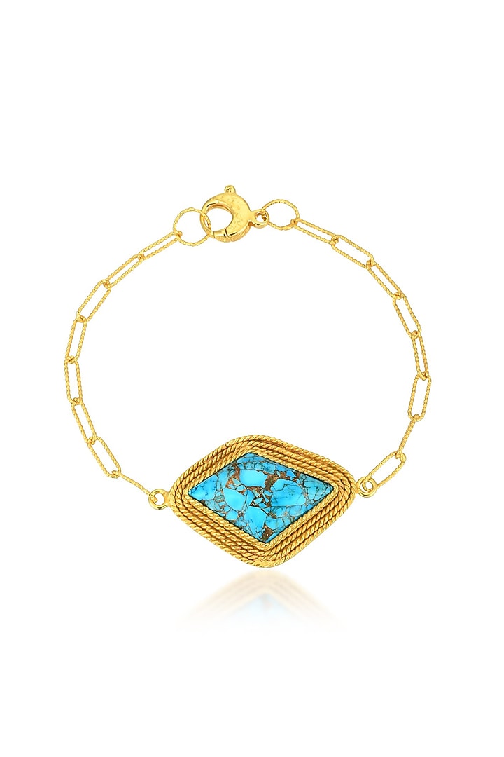 Gold Finish Turquoise Bracelet by ARVINO at Pernia's Pop Up Shop