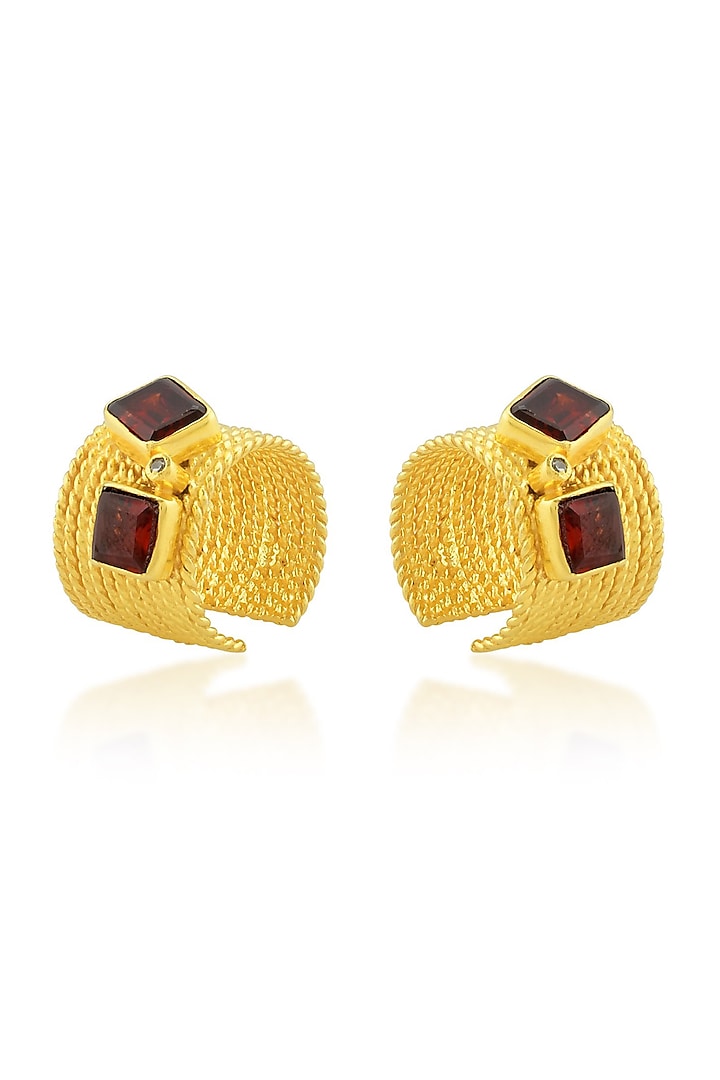 Gold Finish Ear Cuffs With Garnet Cubic Zirconia by ARVINO