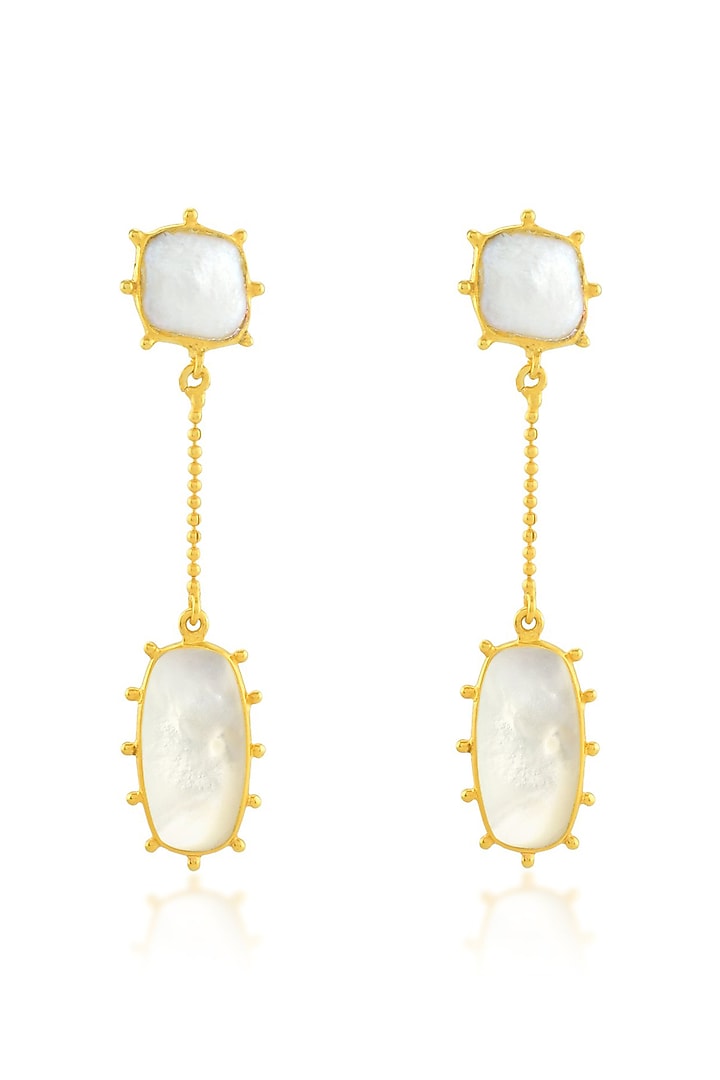 Gold Finish Earrings With Pearl by ARVINO at Pernia's Pop Up Shop