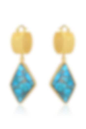 Gold Finish Earrings With Turquoise Stone by ARVINO