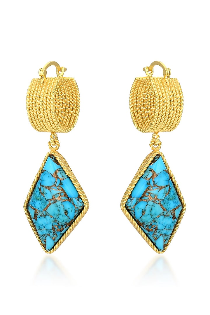 Gold Finish Earrings With Turquoise Stone by ARVINO