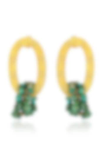 Gold Finish Earrings With Green Stone by ARVINO