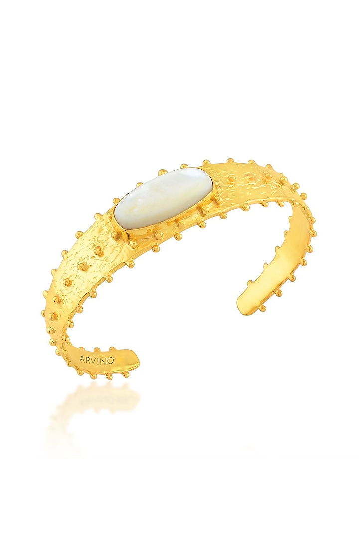 Gold Finish Pearl Cuff Bracelet by ARVINO