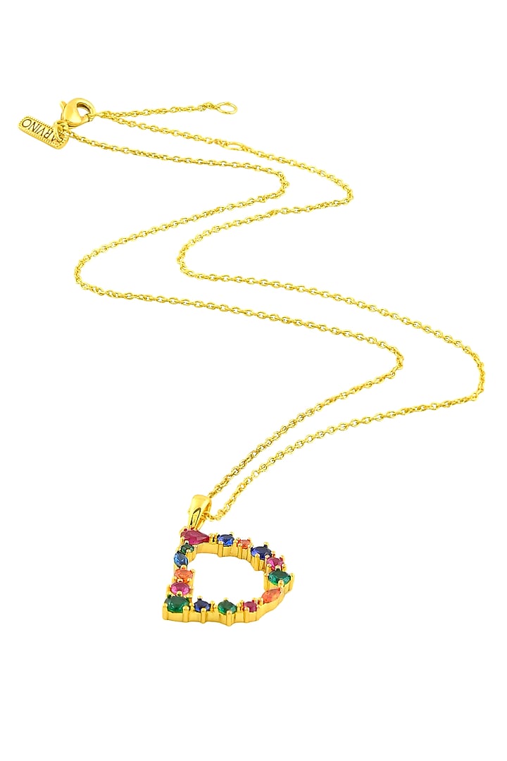 Gold Finish Multi-Colored Cubic Zirconia D Initial Necklace by Arvino at Pernia's Pop Up Shop