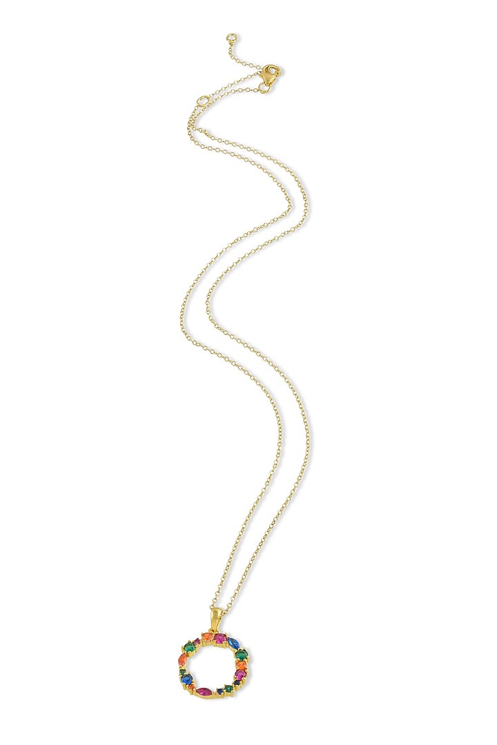 Gold Finish Multi-Colored Cubic Zirconia O Initial Necklace by Arvino