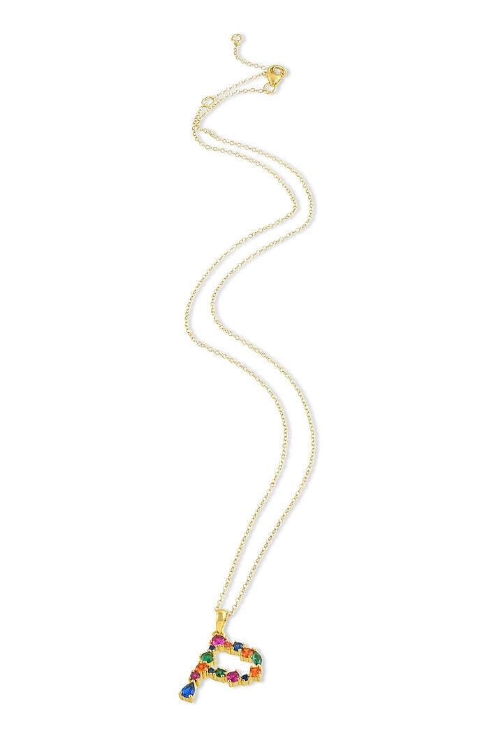 Gold Finish Multi-Colored Cubic Zirconia P Initial Necklace by Arvino