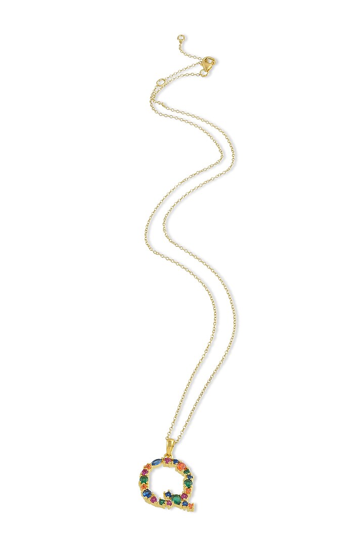 Gold Finish Multi-Colored Cubic Zirconia Q Initial Necklace by Arvino