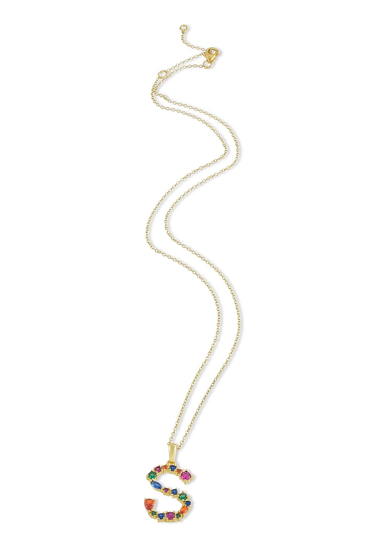 Gold Finish Multi-Colored Cubic Zirconia S Initial Necklace by Arvino