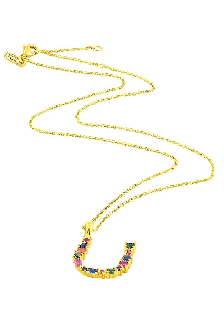 Gold Finish Multi-Colored Cubic Zirconia U Initial Necklace by Arvino