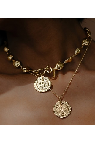 Gold Finish Snake Embossed Coin Charm by Arvino