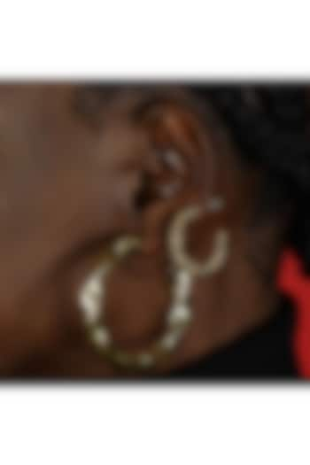 Gold Finish Beaded Hoop Earrings by Arvino at Pernia's Pop Up Shop