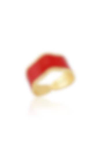 Gold Finish Red Enamel Ring by ARVINO at Pernia's Pop Up Shop