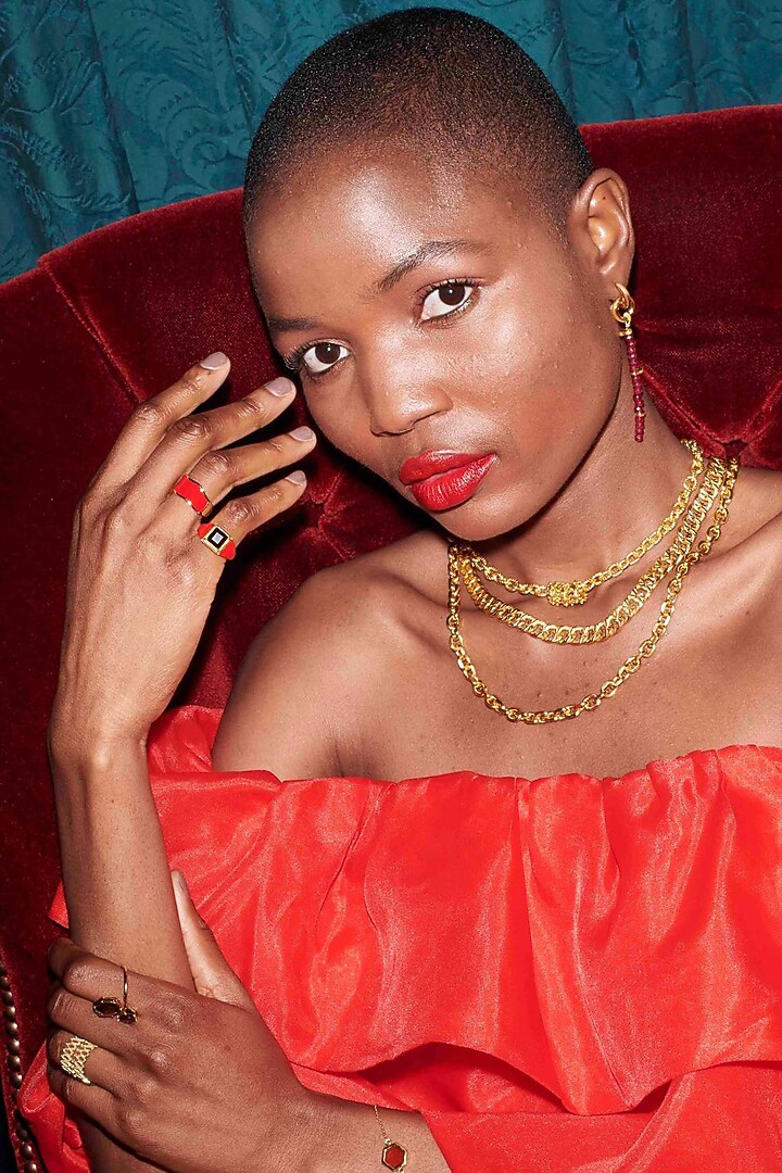 Gold Finish Red Enamel Ring by ARVINO at Pernia's Pop Up Shop