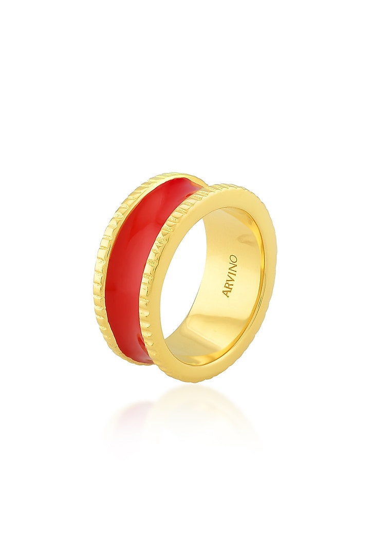 Gold Finish Red Enamel Band Ring by ARVINO at Pernia's Pop Up Shop