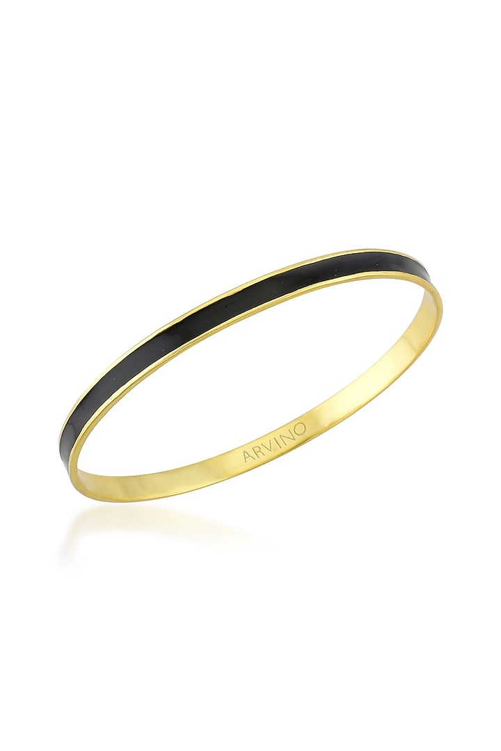 Gold Finish Black Enamel Bangle by ARVINO at Pernia's Pop Up Shop