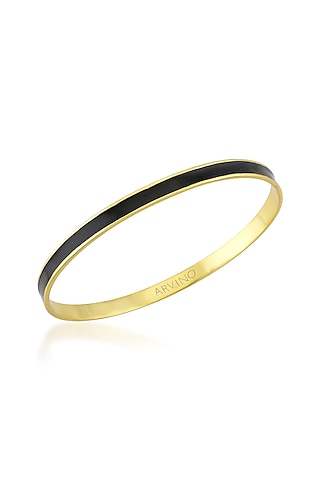 Gold Finish Black Enamel Bangle by ARVINO