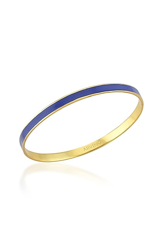 Gold Finish Blue Enamel Bangle by ARVINO
