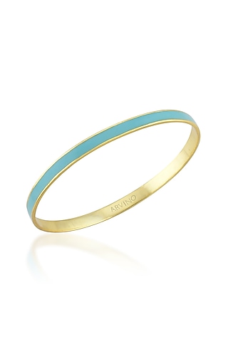 Gold Finish Turquoise Enamel Bangle by ARVINO